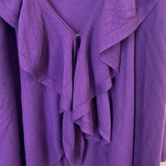 Long Sleeve Purple Ruffle Waterfall Hem Sweater Cardigan Duster size Large - Picture 5 of 8